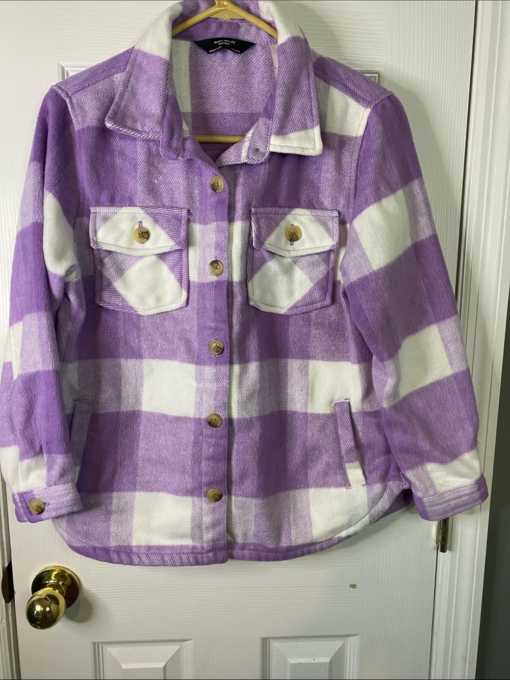 Members Mark Shacket Purple And White Plaid Size XLARGE Girls.
